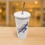 Fém latte pohár szívószállal fehér