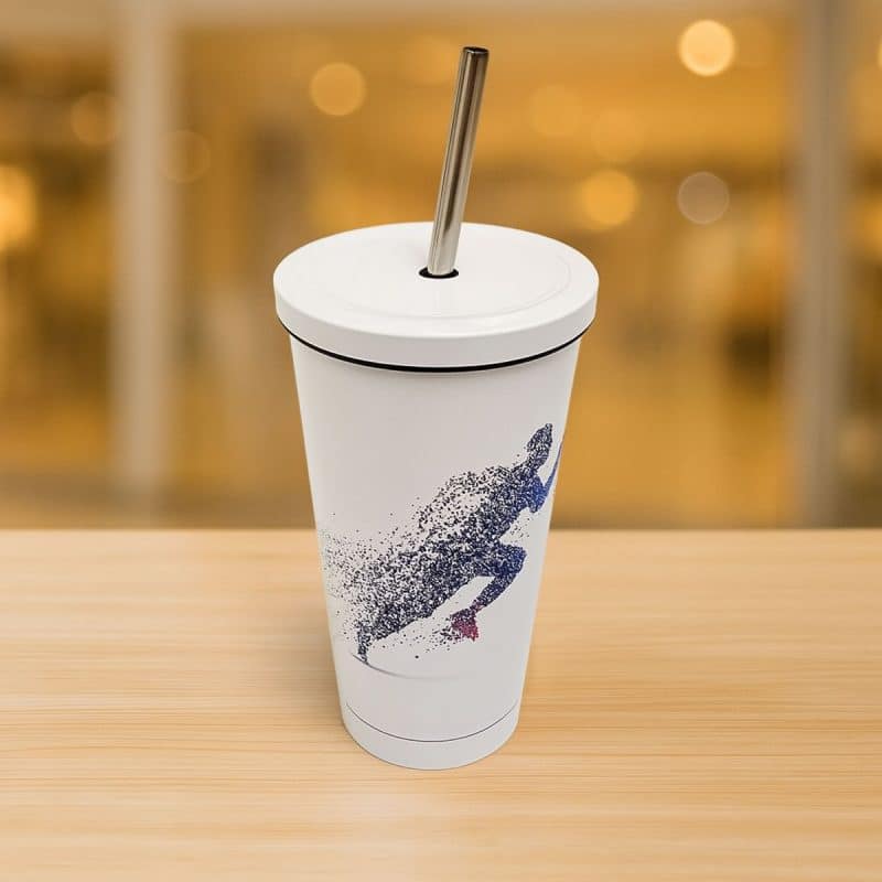 Fém latte pohár szívószállal fehér